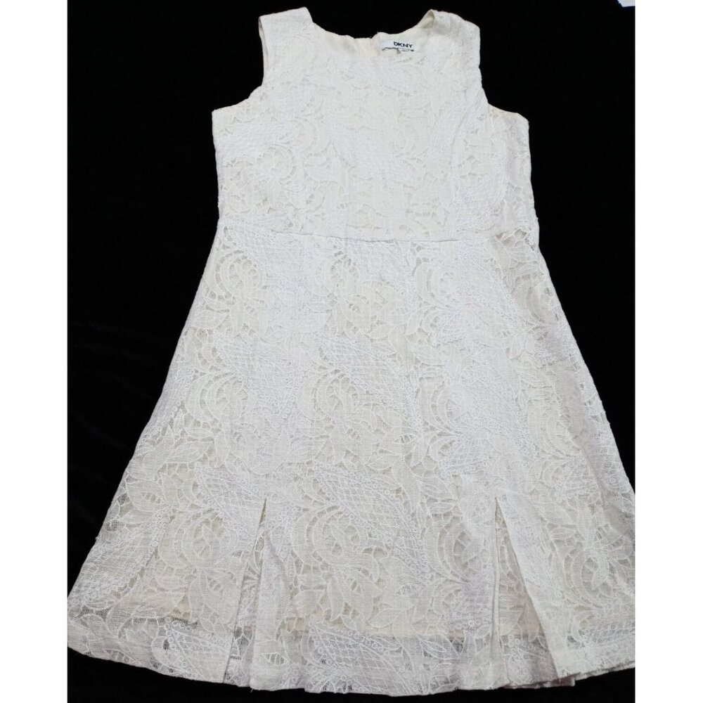 DKNY White Lace Girls Fancy Sleeveless Dress Size Large or 14 Teens Zippers